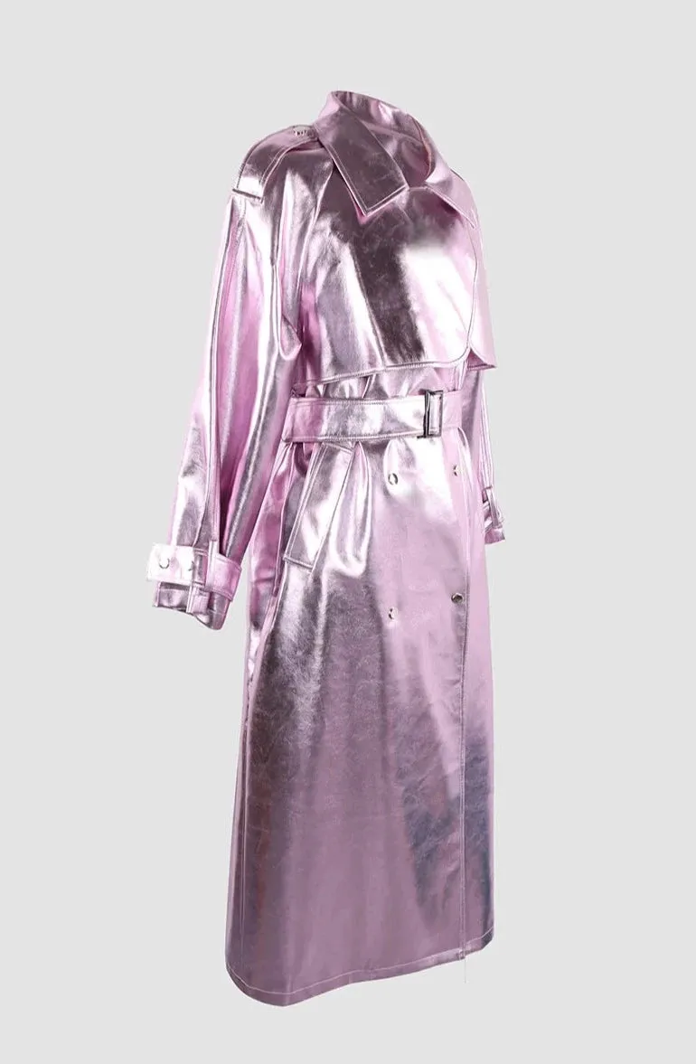 New! Retro Metallic Long Trench Coat for Women