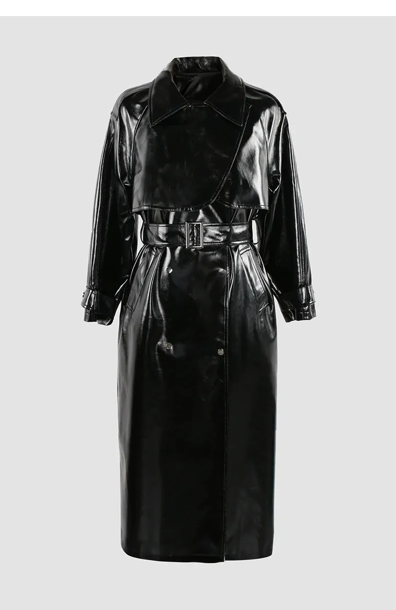 New! Retro Metallic Long Trench Coat for Women