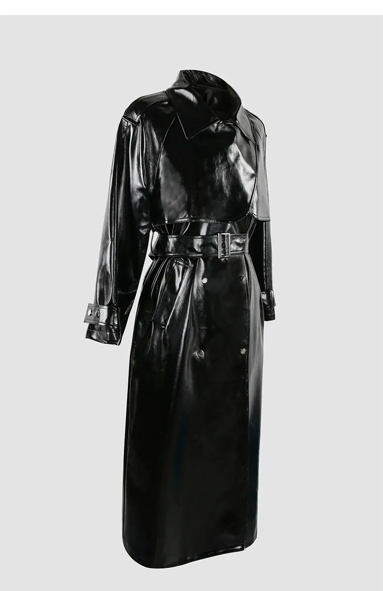 New! Retro Metallic Long Trench Coat for Women