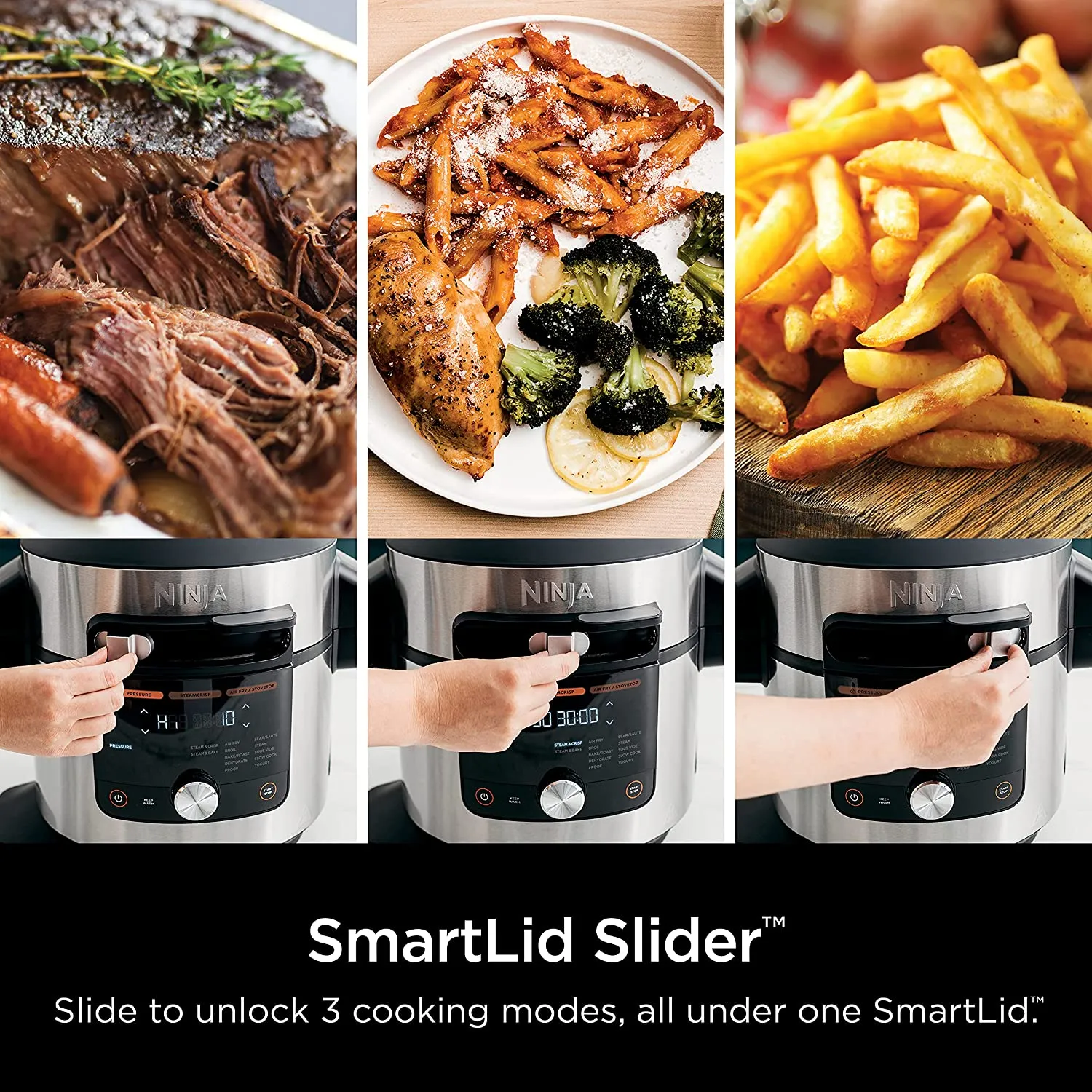 Ninja Foodi XL 8 Qt. Pressure Cooker Steam Fryer with SmartLid, 14-in-1 that Air Fries, Bakes & More, with 3-Layer Capacity, 5 Qt. Crisp Basket , Silver/Black (OL601)