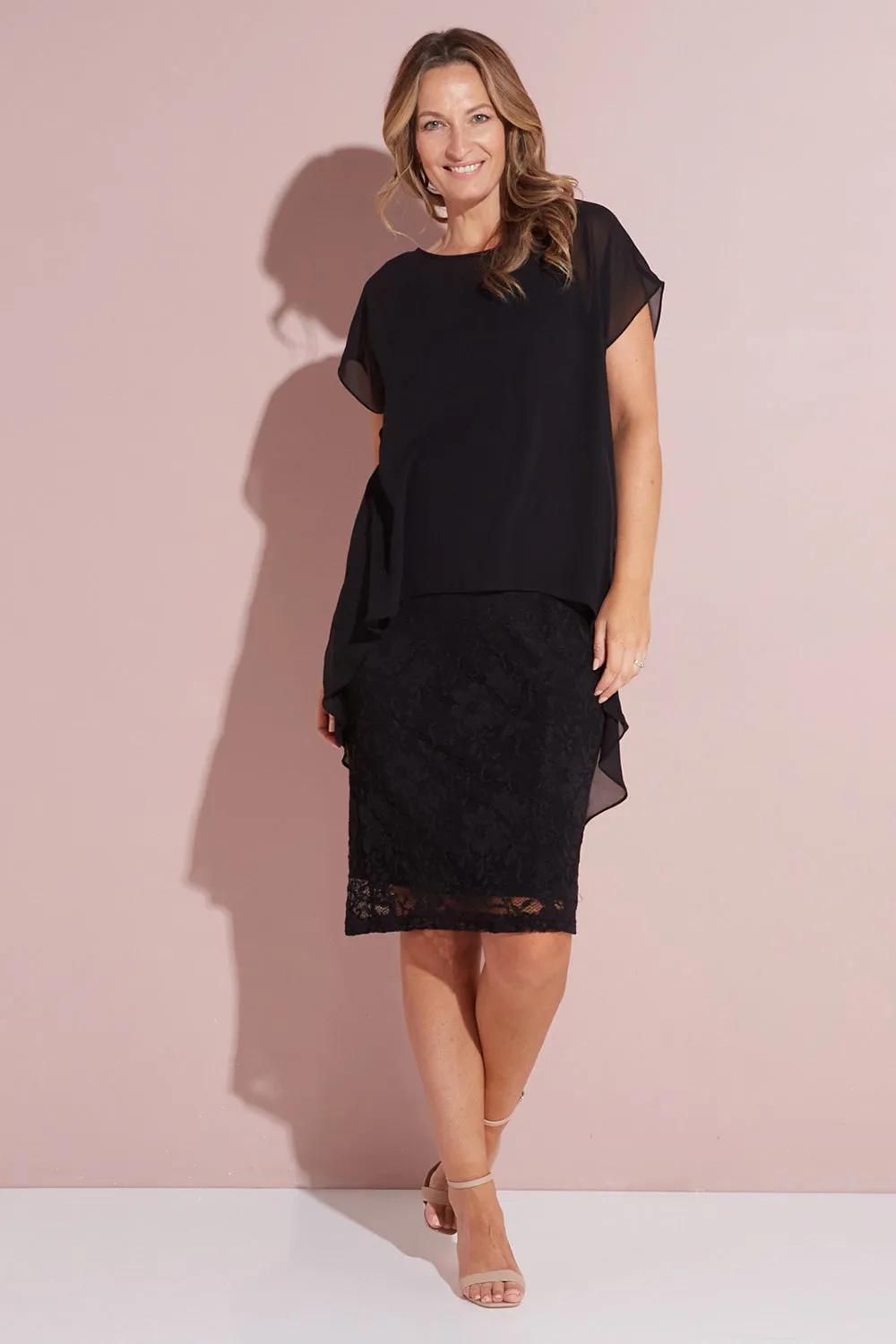 Ophelia Lace & Chiffon Dress - Black