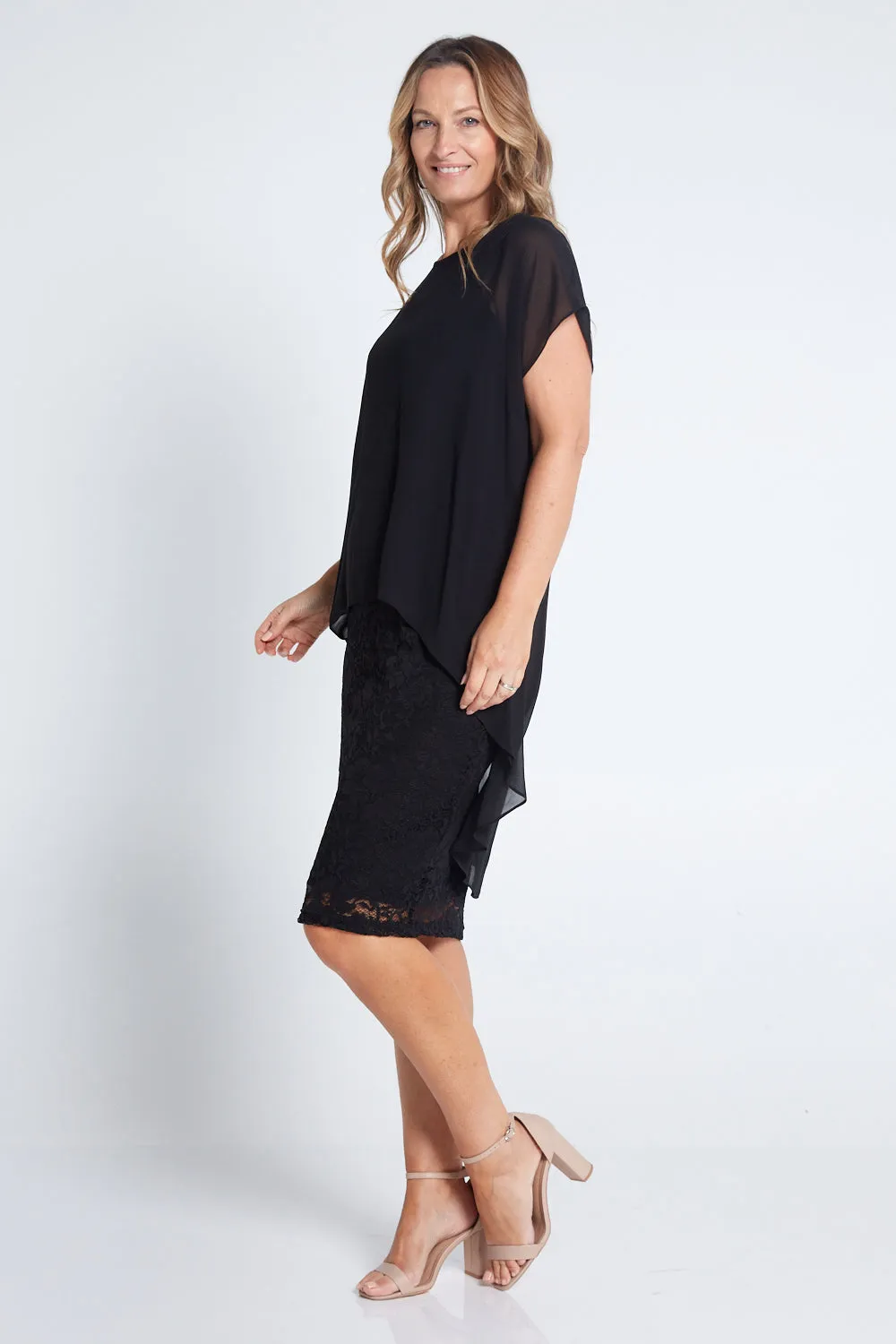 Ophelia Lace & Chiffon Dress - Black