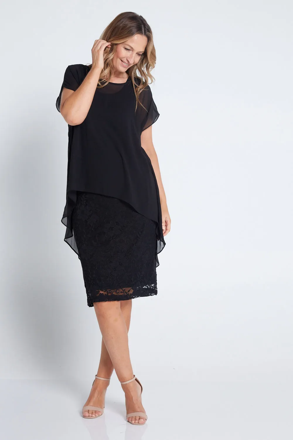 Ophelia Lace & Chiffon Dress - Black