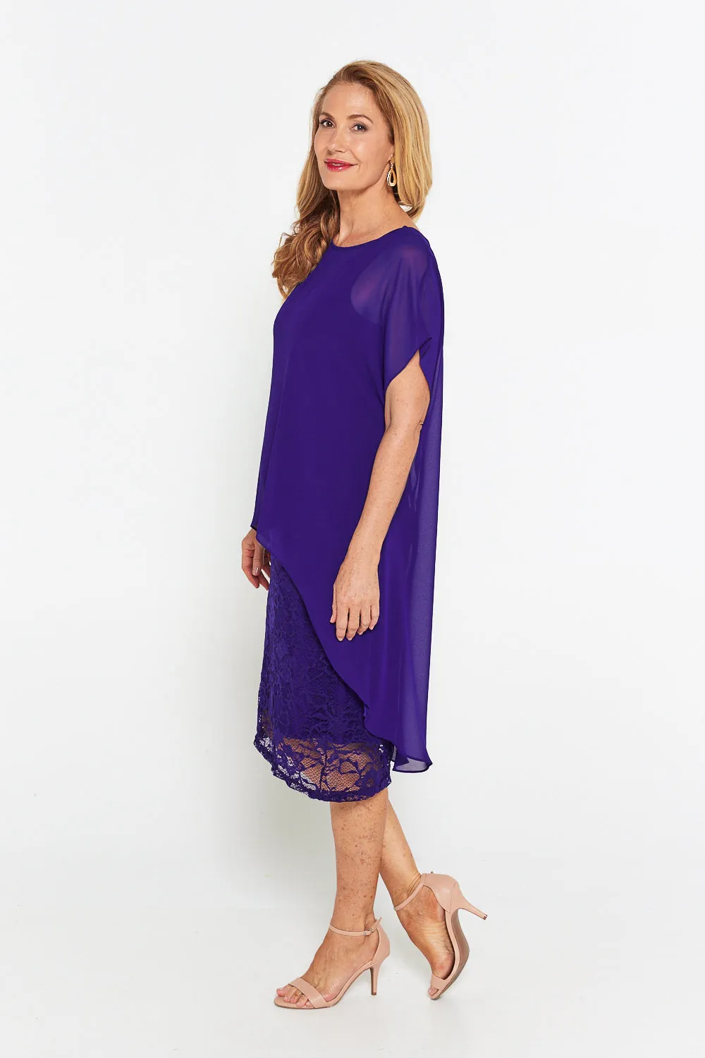 Ophelia Lace & Chiffon Dress - Purple