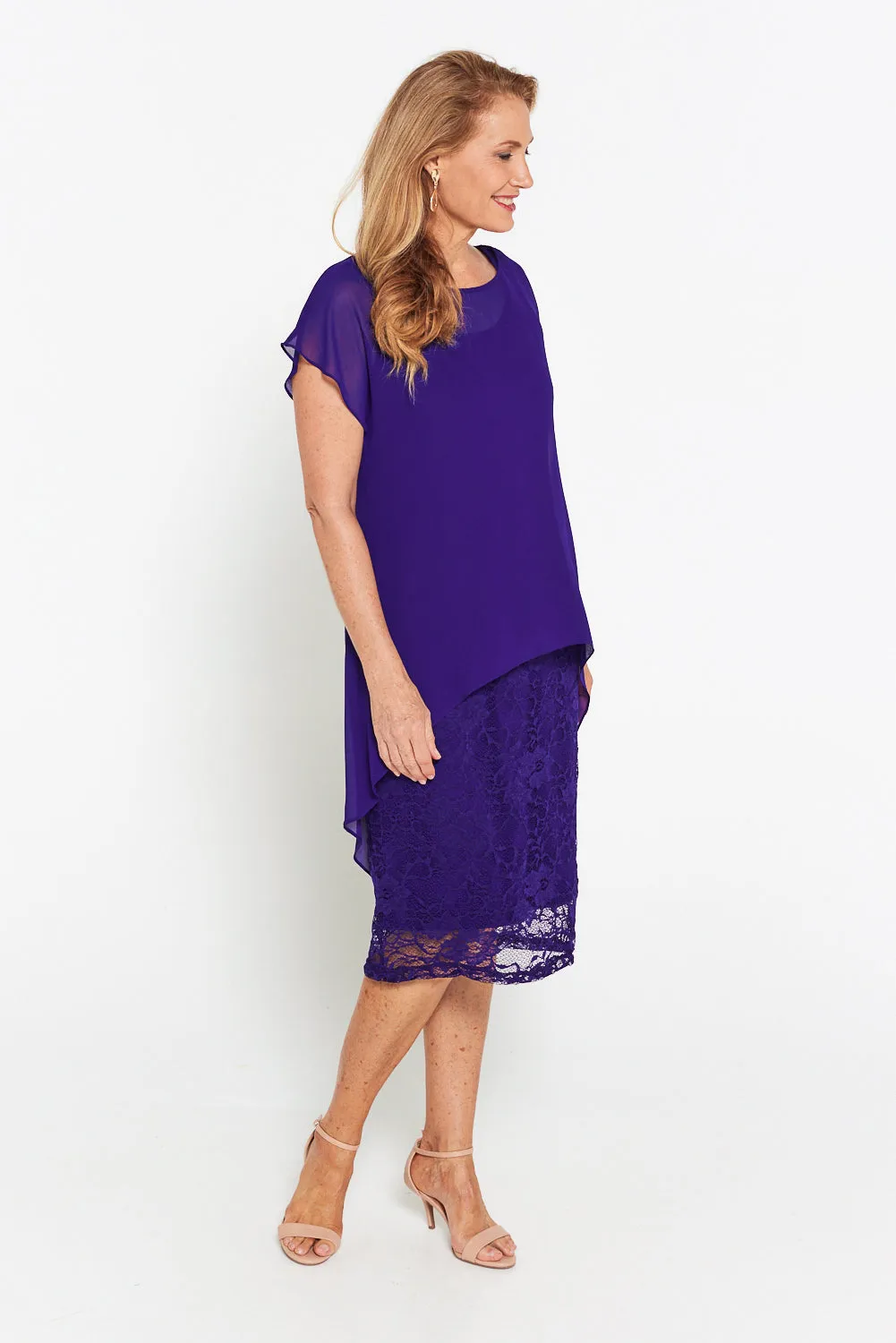 Ophelia Lace & Chiffon Dress - Purple