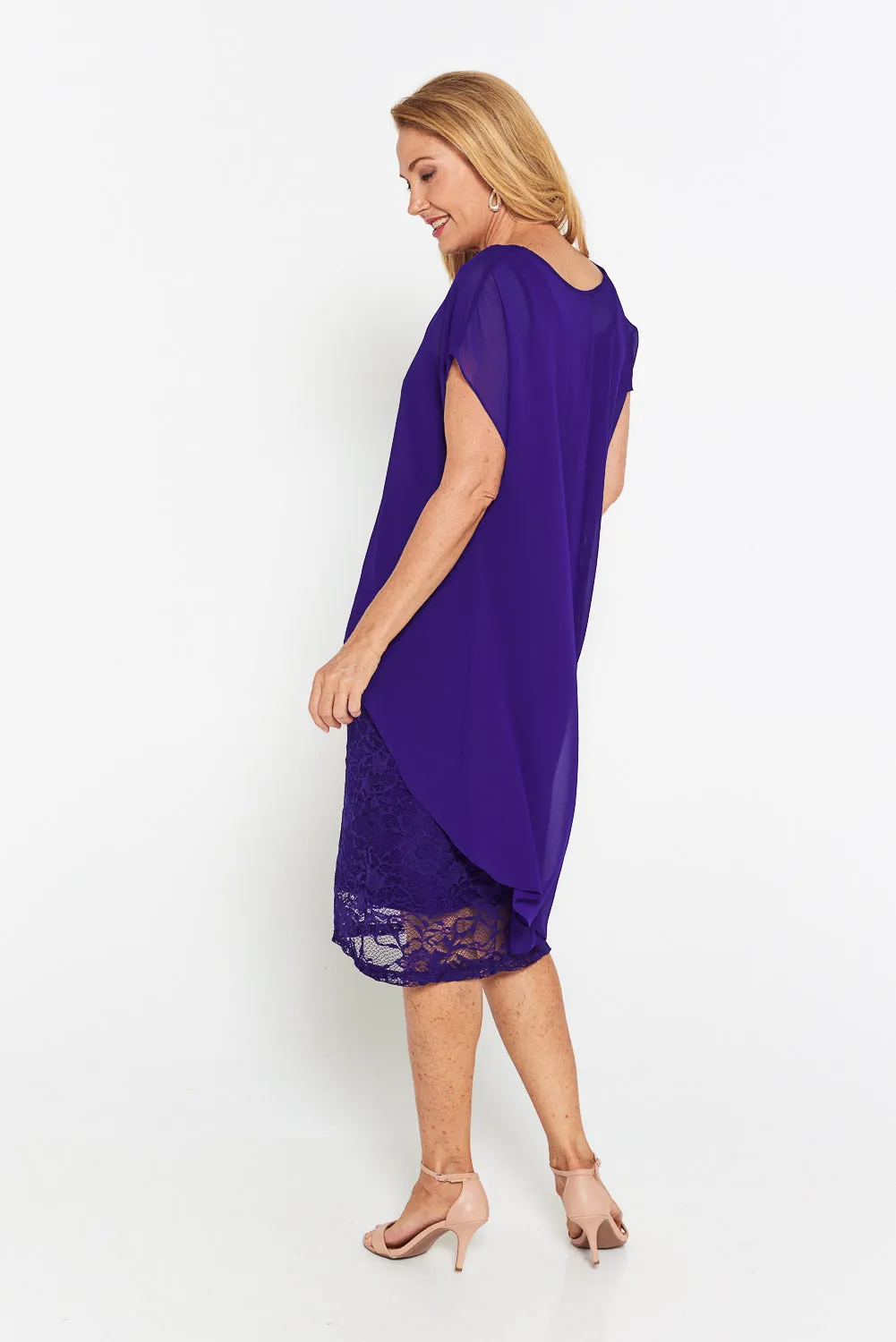 Ophelia Lace & Chiffon Dress - Purple