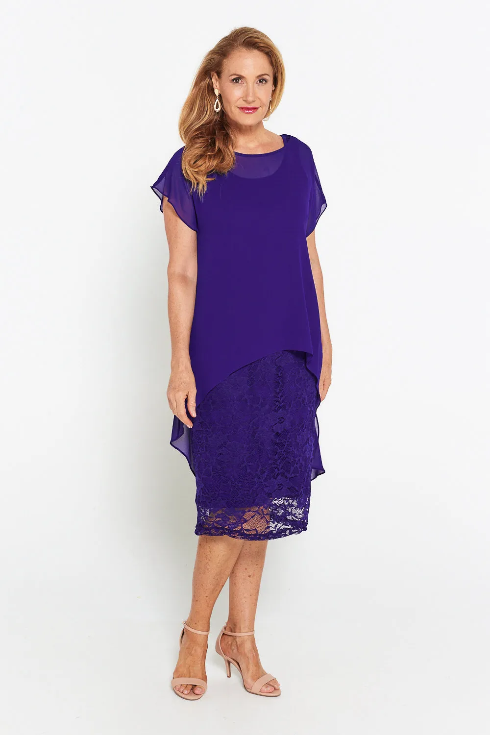 Ophelia Lace & Chiffon Dress - Purple