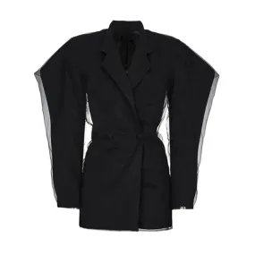 Patchwork Sheer Mesh Blazer For Women Notched Collar Long Sleeve Solid Blazers Female Fashion Clothing Style