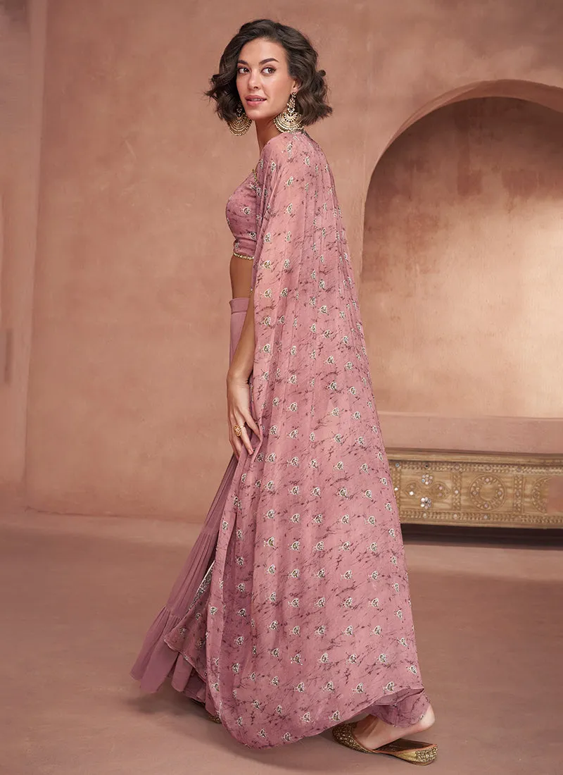 Pink Sequence Embroidery Cape Style Palazzo Suit