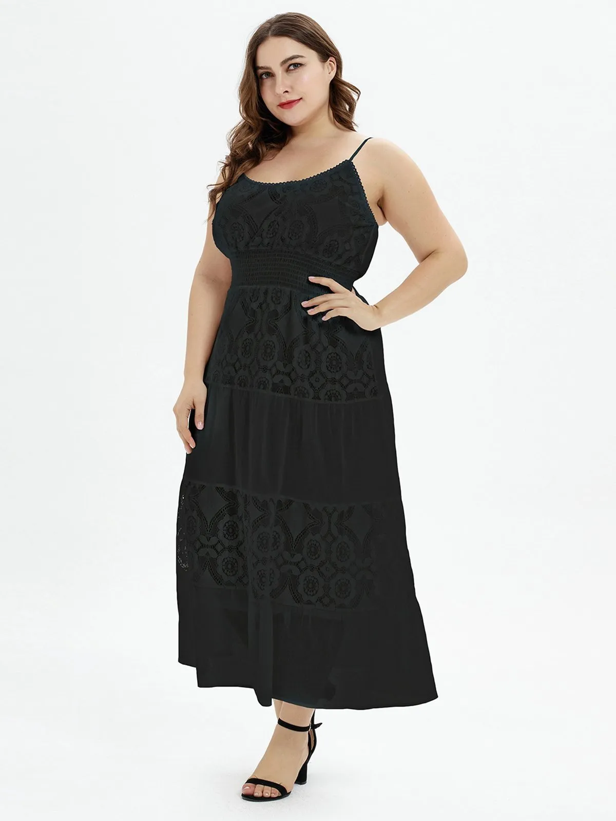 Plus Size Black 1950s Strap Maxi Dress