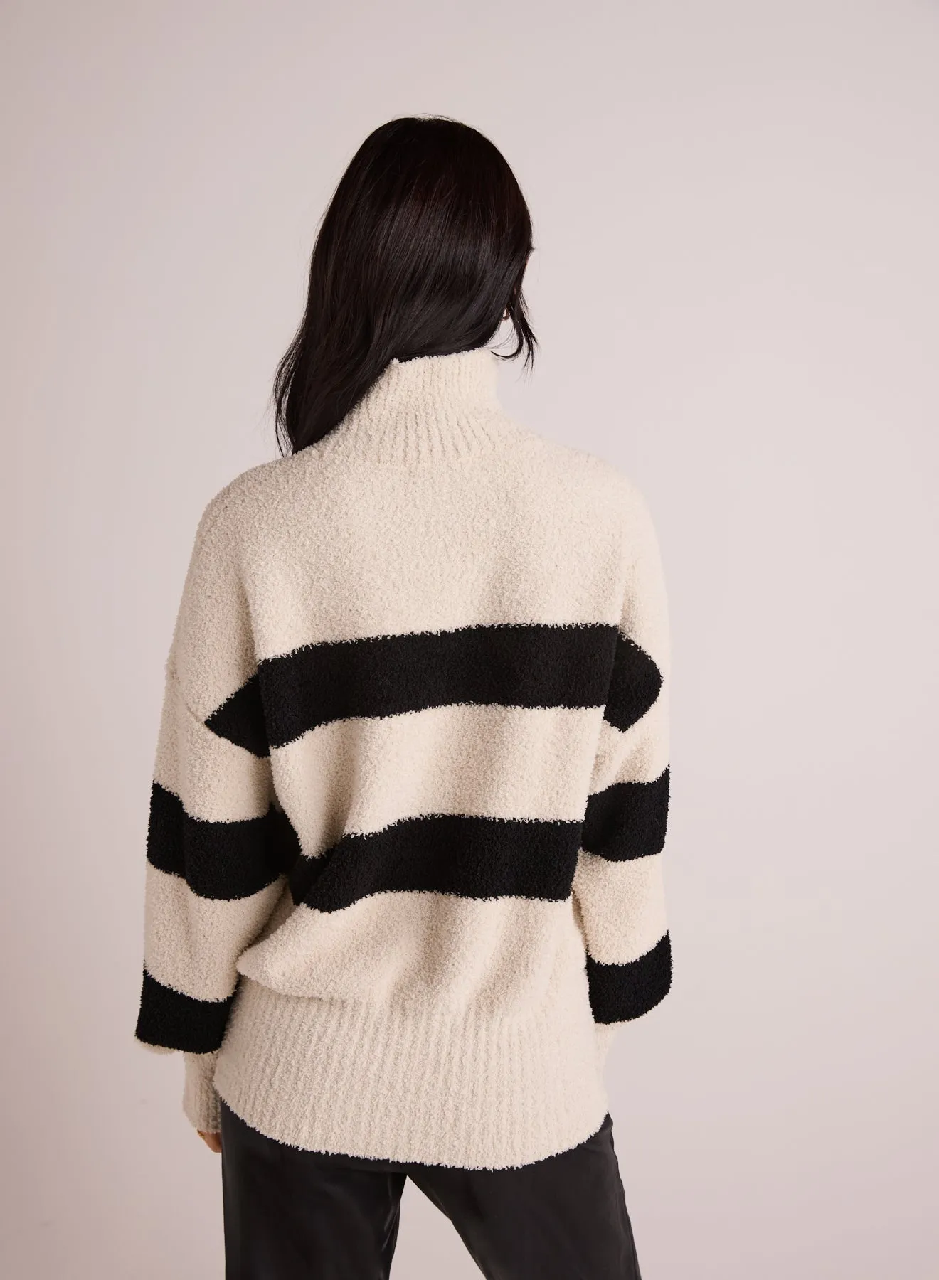 Plush Striped Turtleneck Sweater - Bone & Black