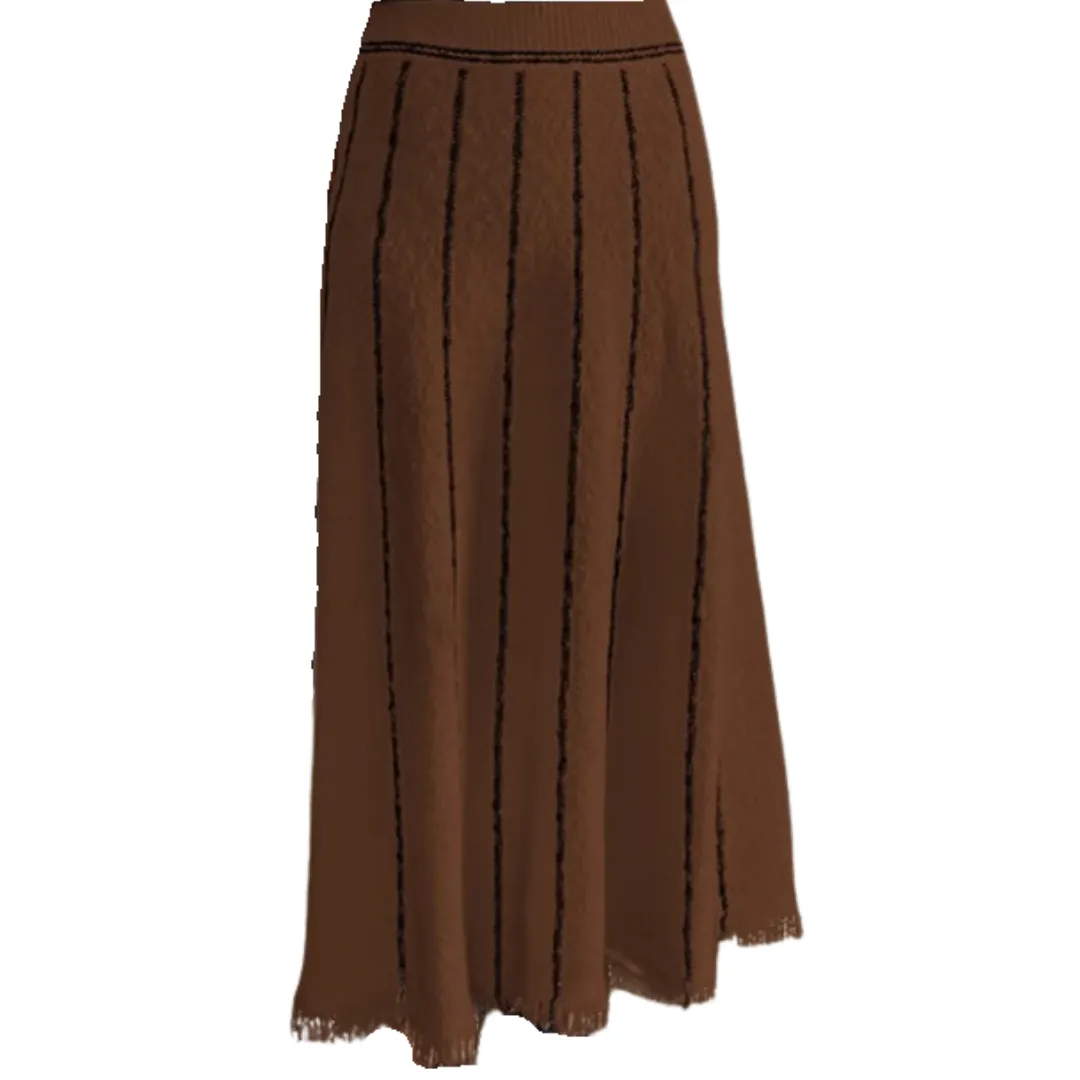 Pre Order:  Retro Striped Fringe Knitted Maxi Skirt