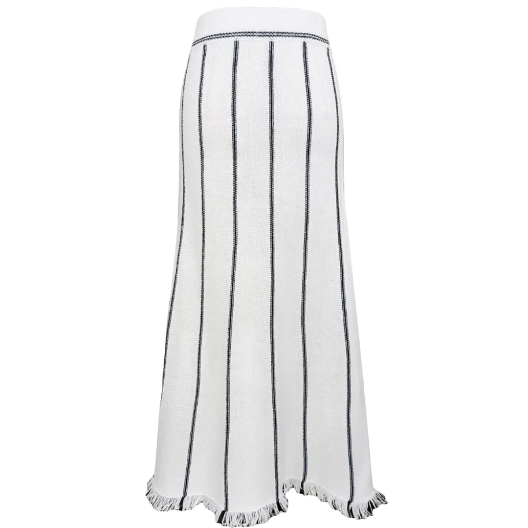 Pre Order:  Retro Striped Fringe Knitted Maxi Skirt