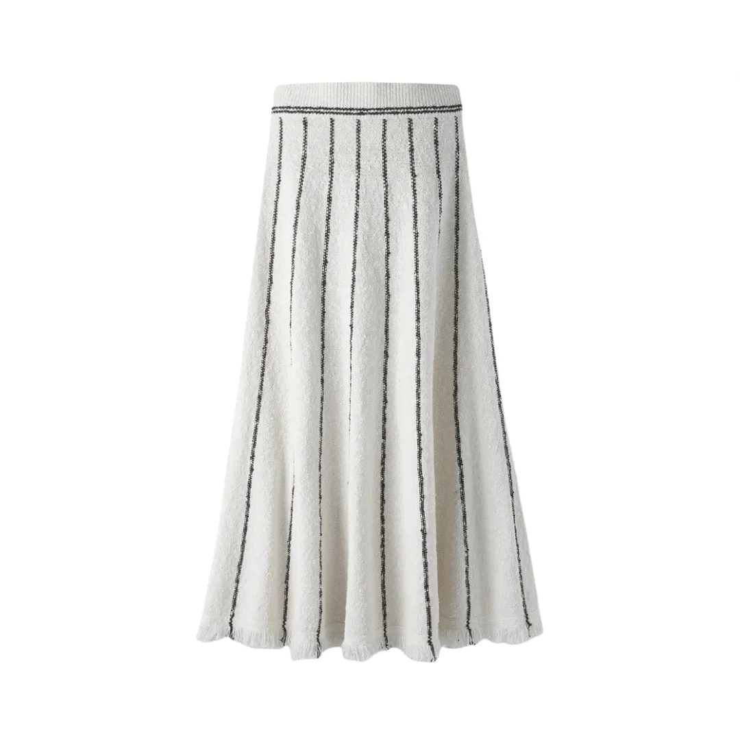 Pre Order:  Retro Striped Fringe Knitted Maxi Skirt