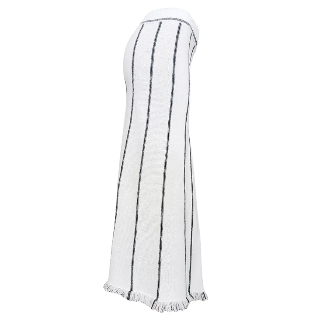 Pre Order:  Retro Striped Fringe Knitted Maxi Skirt