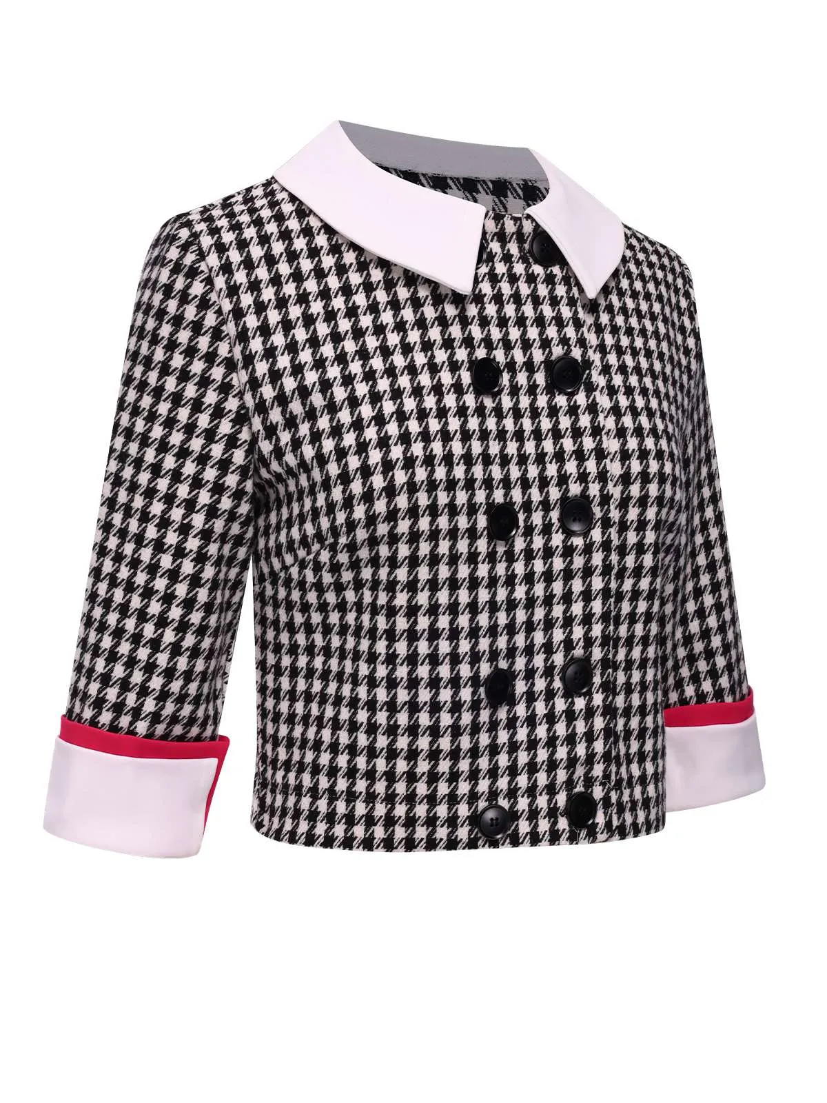 [Pre-Sale] Black 1960s Houndstooth Patchwork Button Short Coat