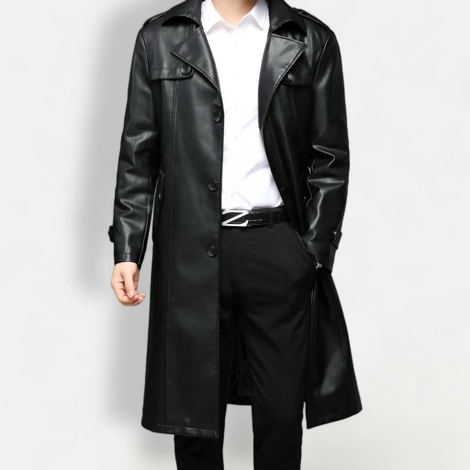 PU leather long coat