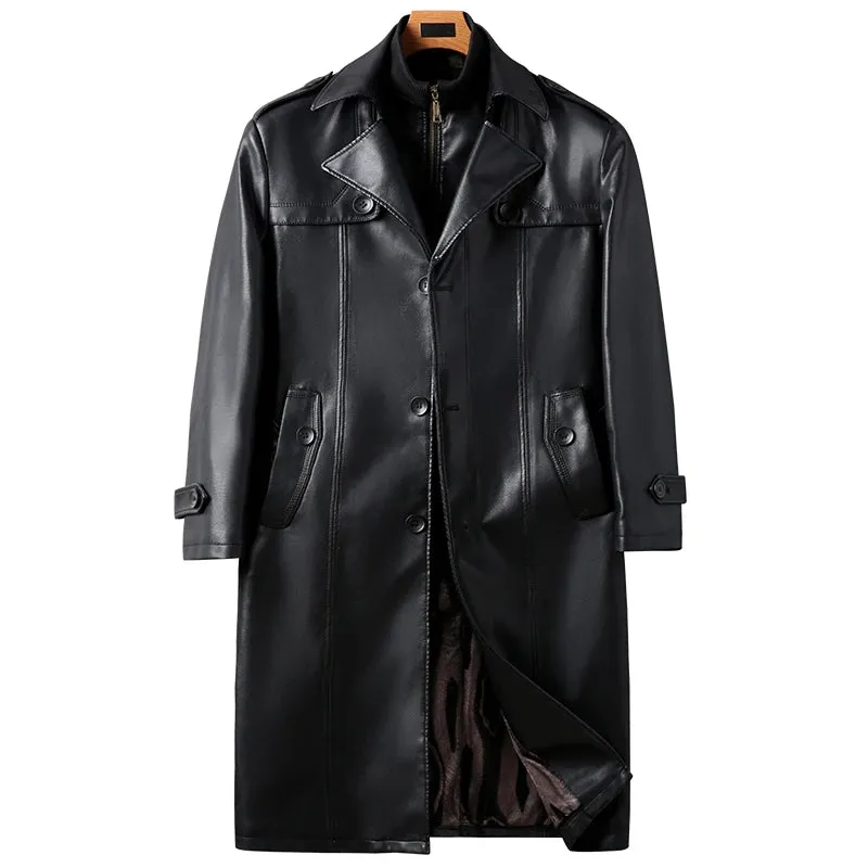 PU leather long coat