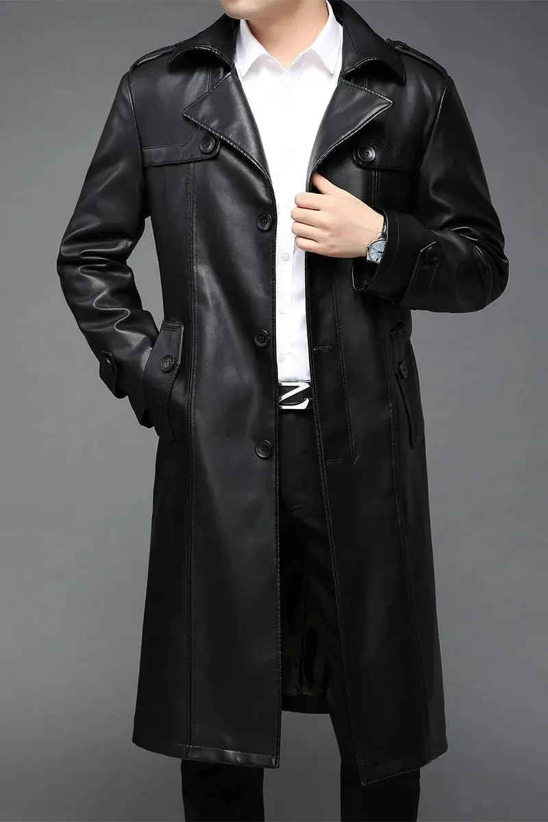 PU leather long coat