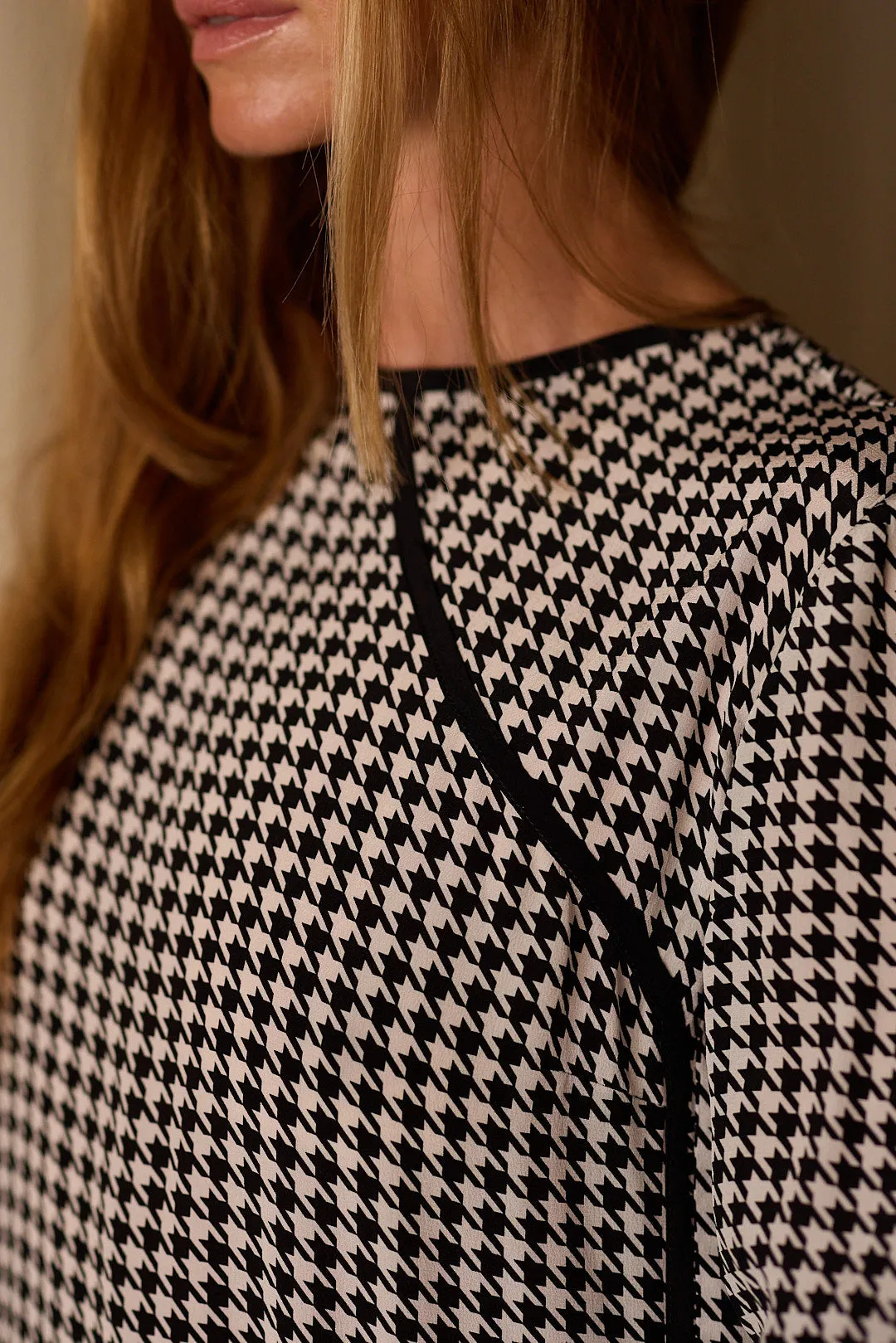 Qipao Blouse | Crepe de Chine Houndstooth