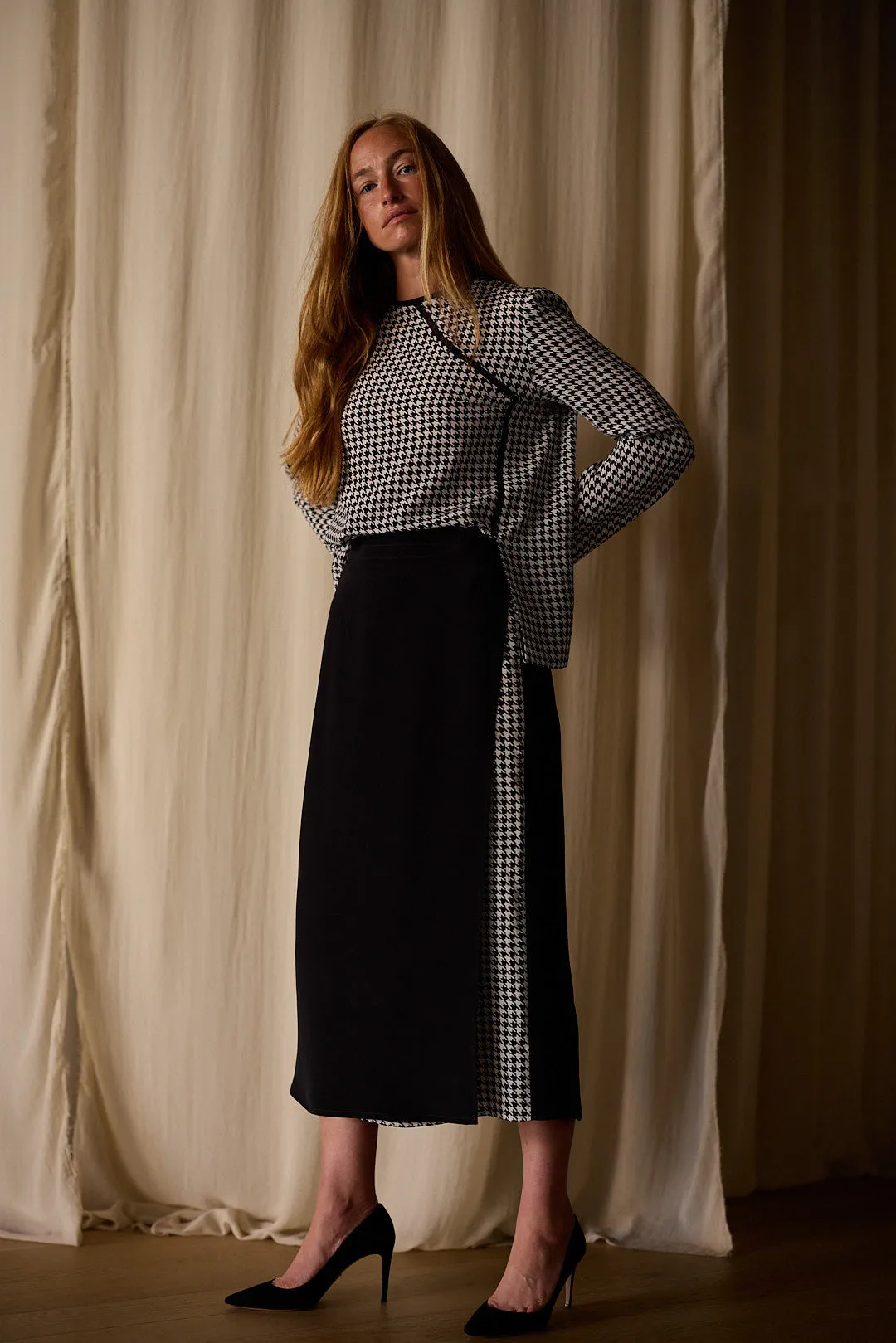 Qipao Blouse | Crepe de Chine Houndstooth