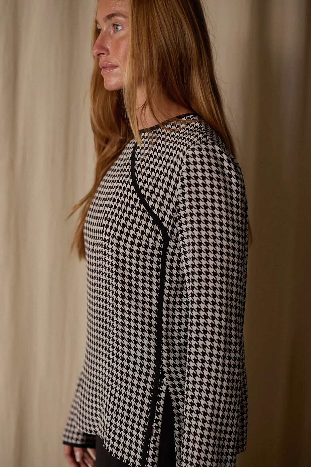 Qipao Blouse | Crepe de Chine Houndstooth