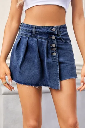 Raw Hem Denim Skirt with Shorts Women's skort