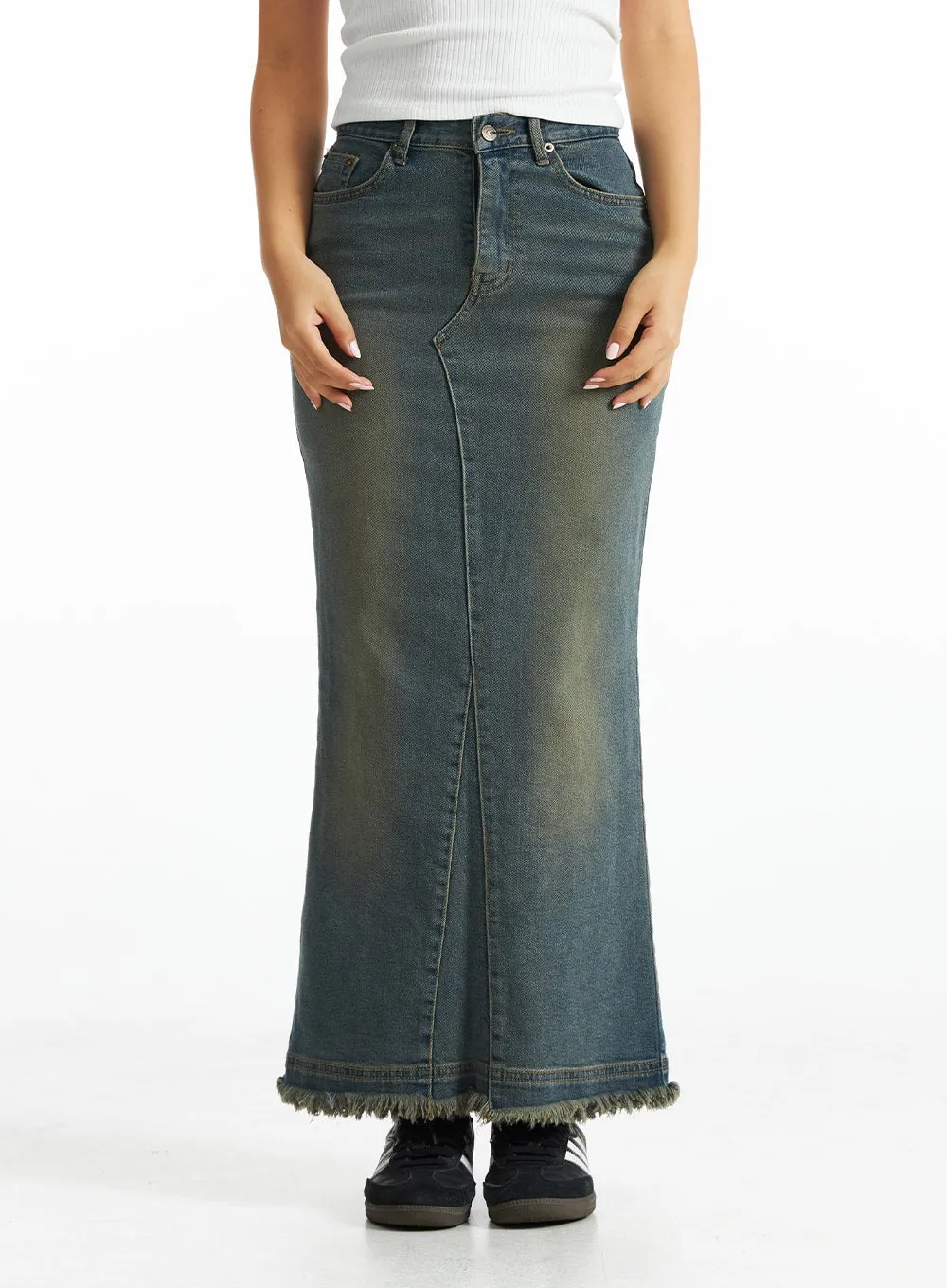 Retro Flared Denim Maxi Skirt CO318