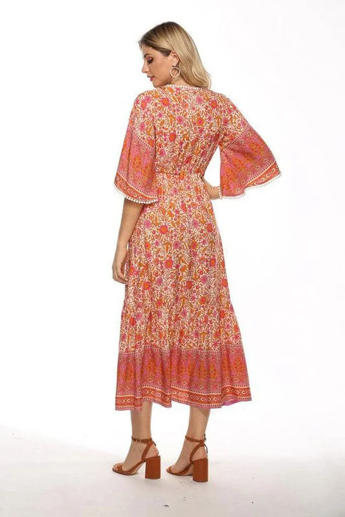 Retro Pocket Maxi Dress- Pink