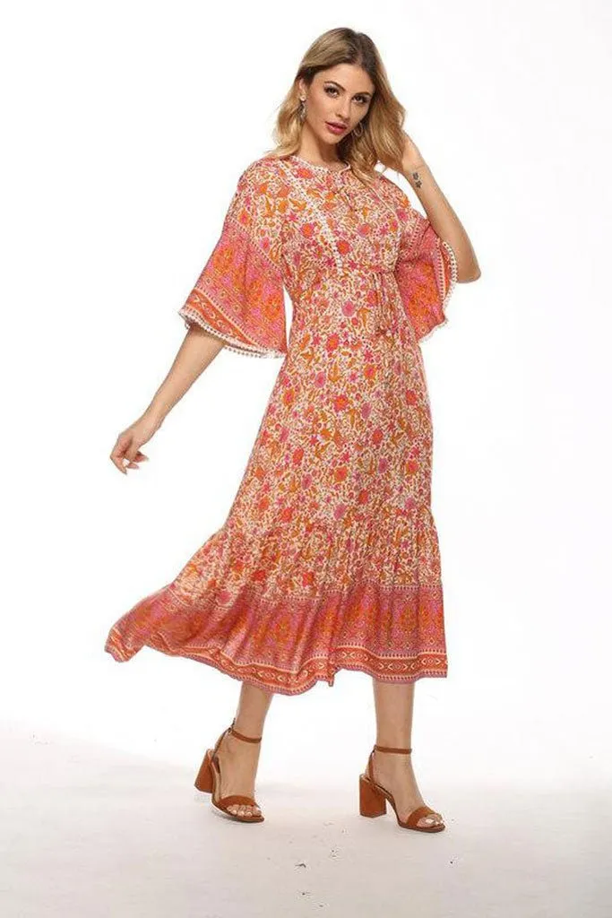 Retro Pocket Maxi Dress- Pink