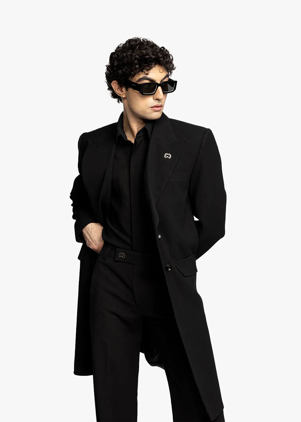 RICHES DOUBLE BREASTED OVERCOAT - BLACK