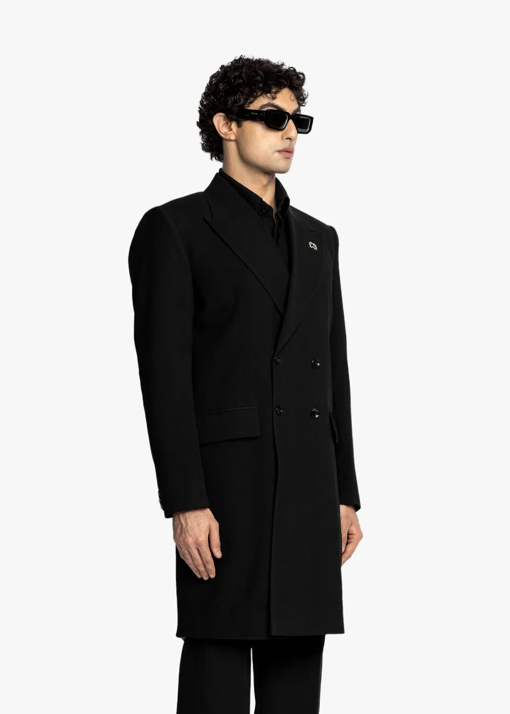 RICHES DOUBLE BREASTED OVERCOAT - BLACK