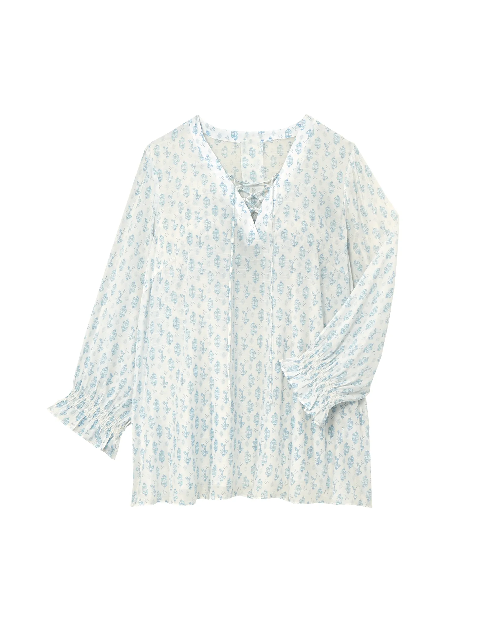 Rina Smocked Sleeve Top | Light Blue / Ivory