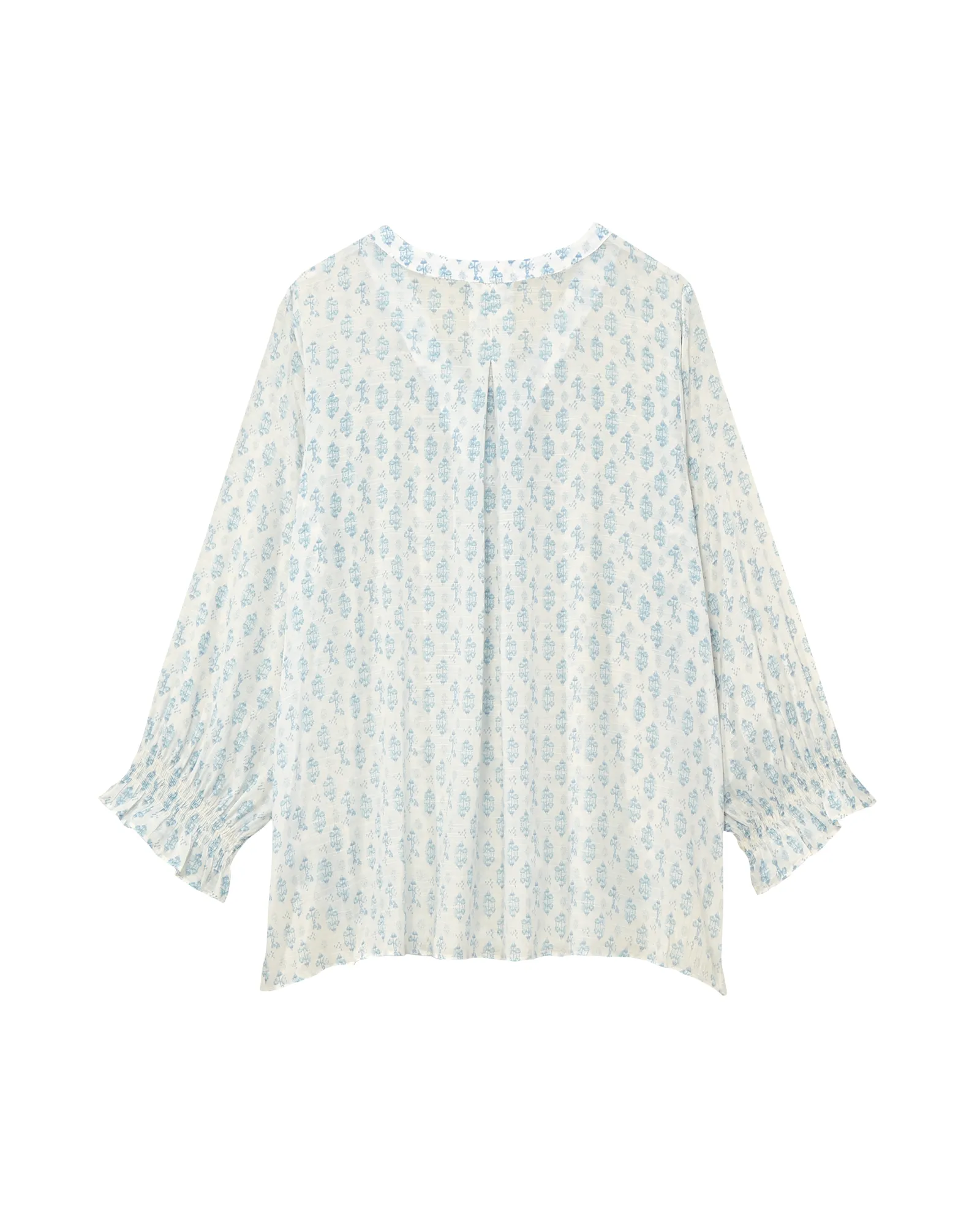 Rina Smocked Sleeve Top | Light Blue / Ivory