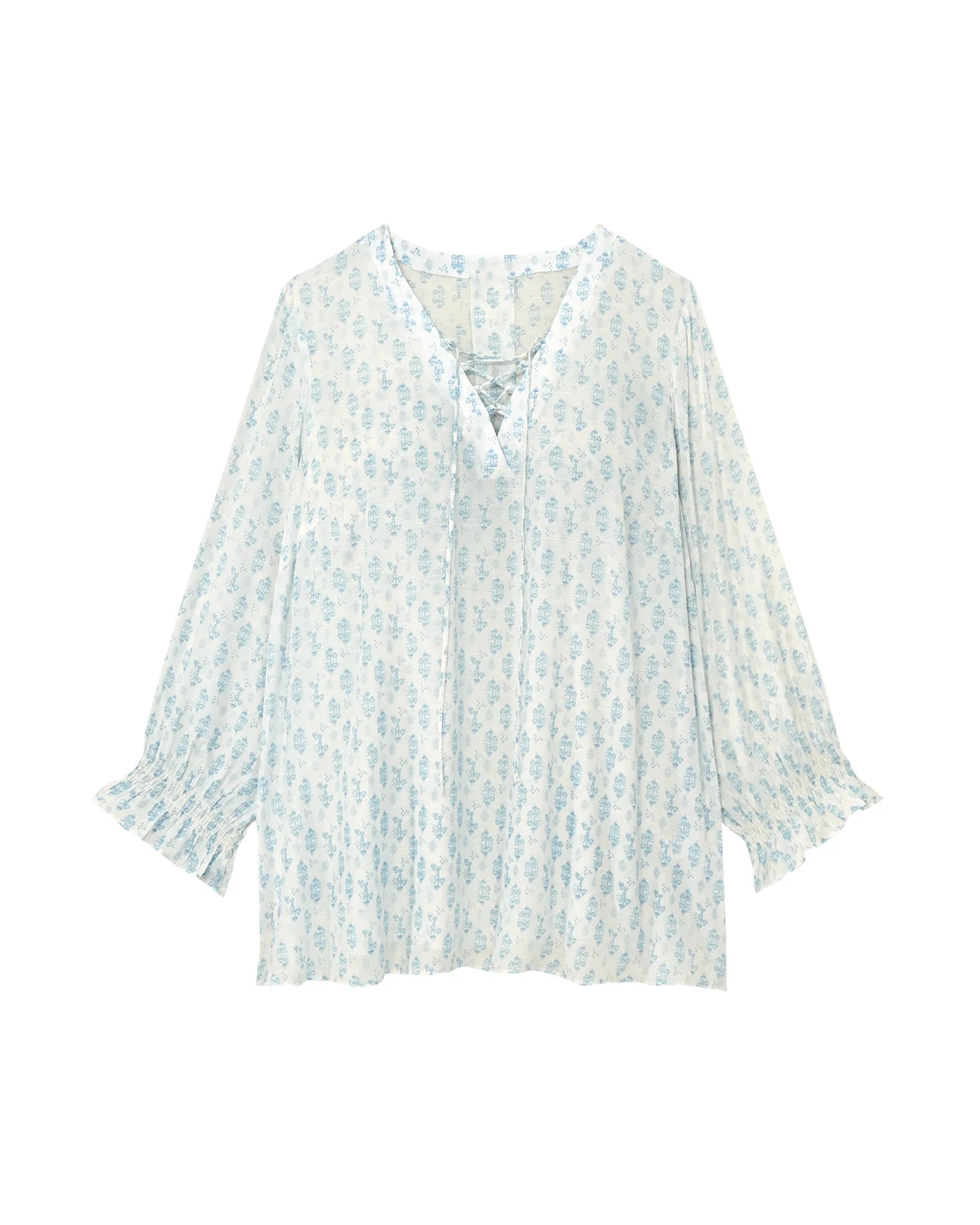 Rina Smocked Sleeve Top | Light Blue / Ivory