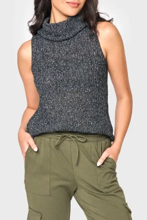 Roll Neck Sleeveless Crochet Vest