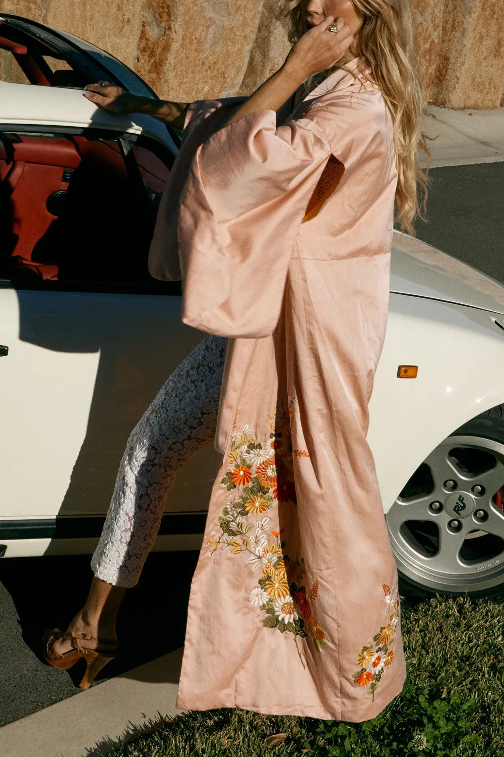 Roll With The Changes Silk Satin Embroidered Kimono