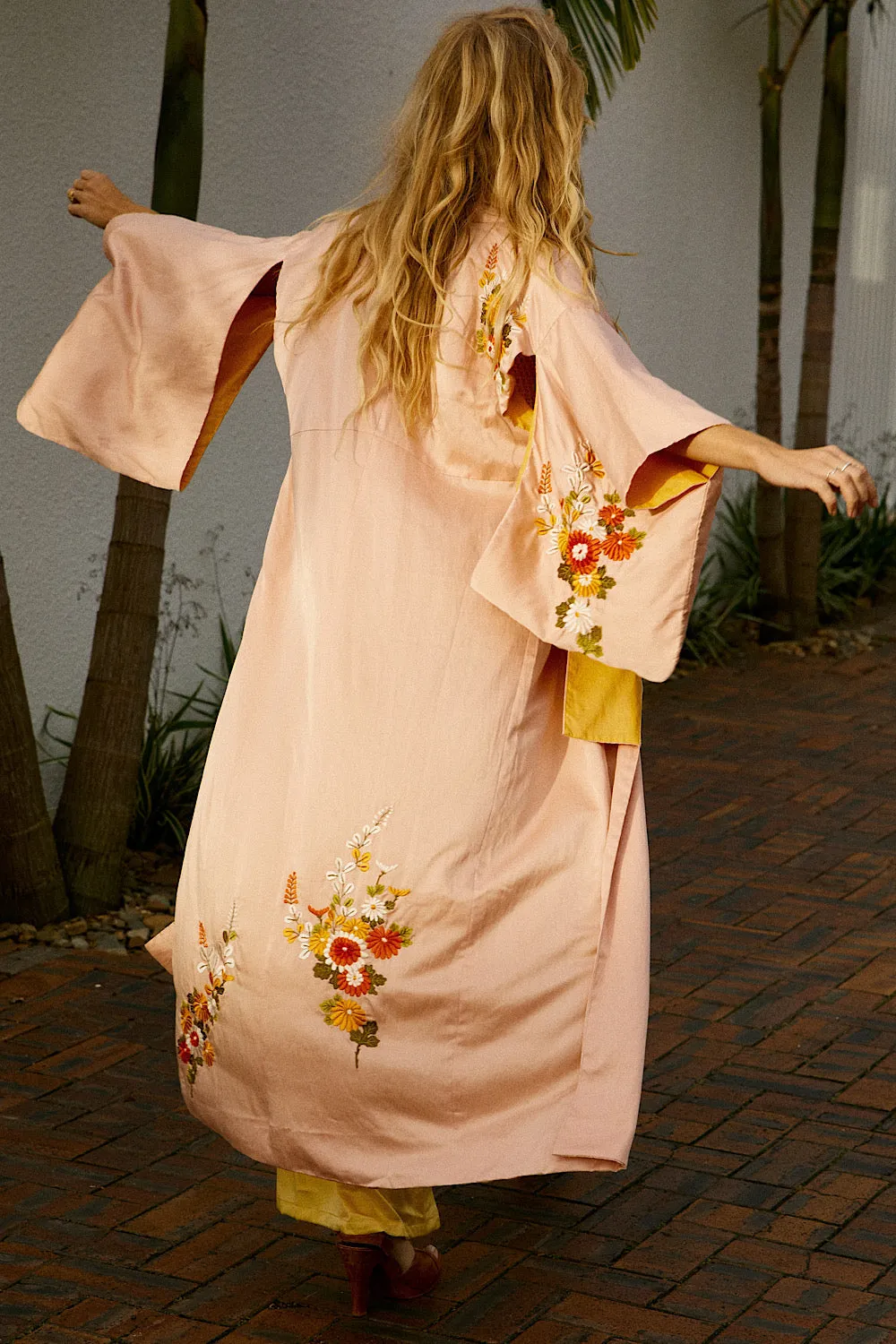 Roll With The Changes Silk Satin Embroidered Kimono