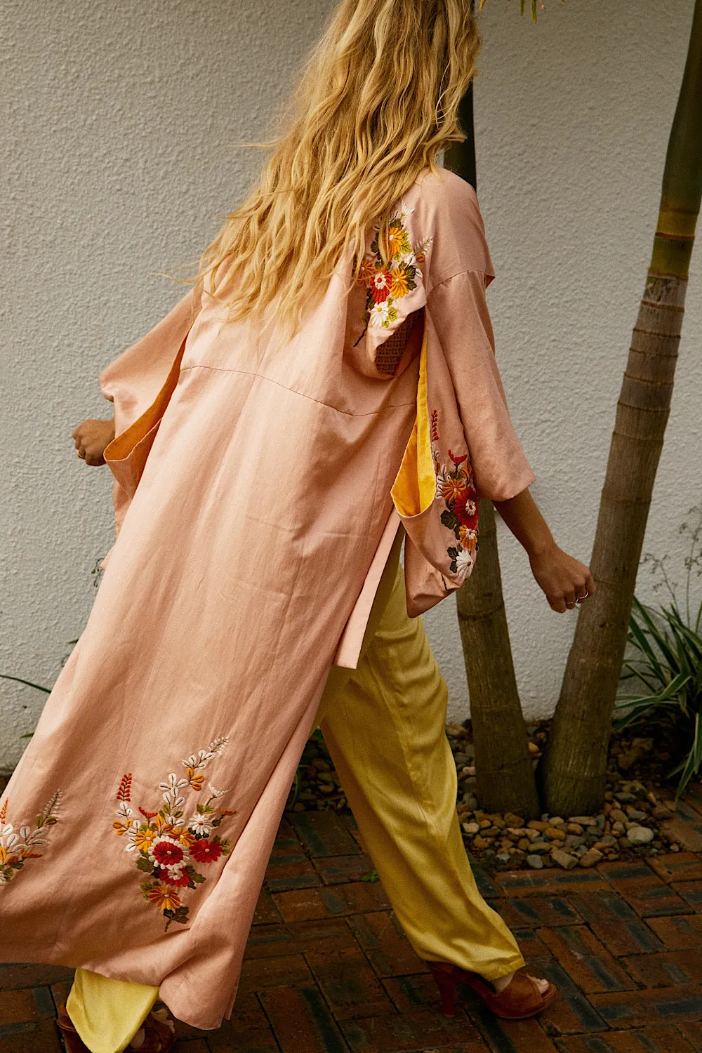 Roll With The Changes Silk Satin Embroidered Kimono