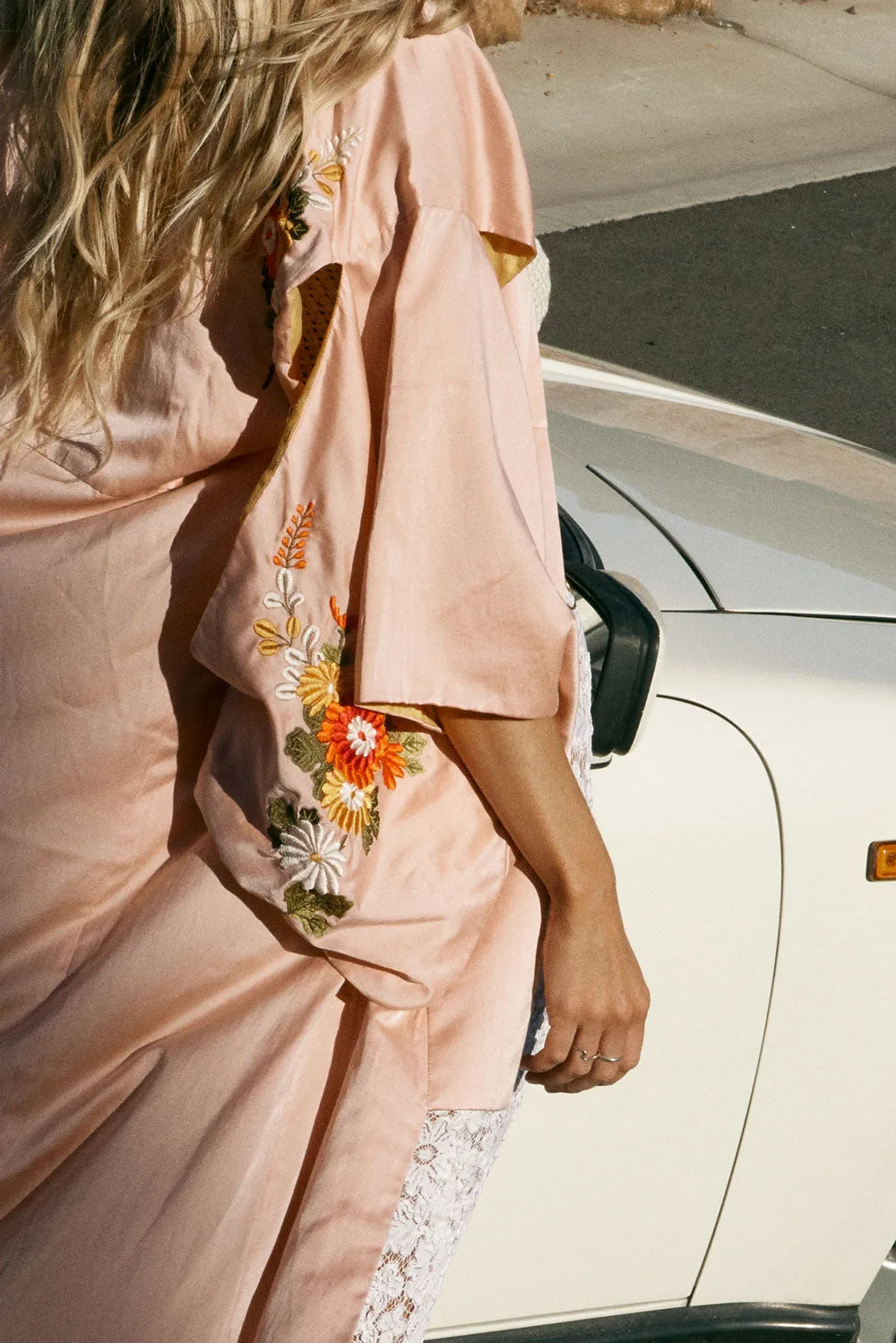 Roll With The Changes Silk Satin Embroidered Kimono