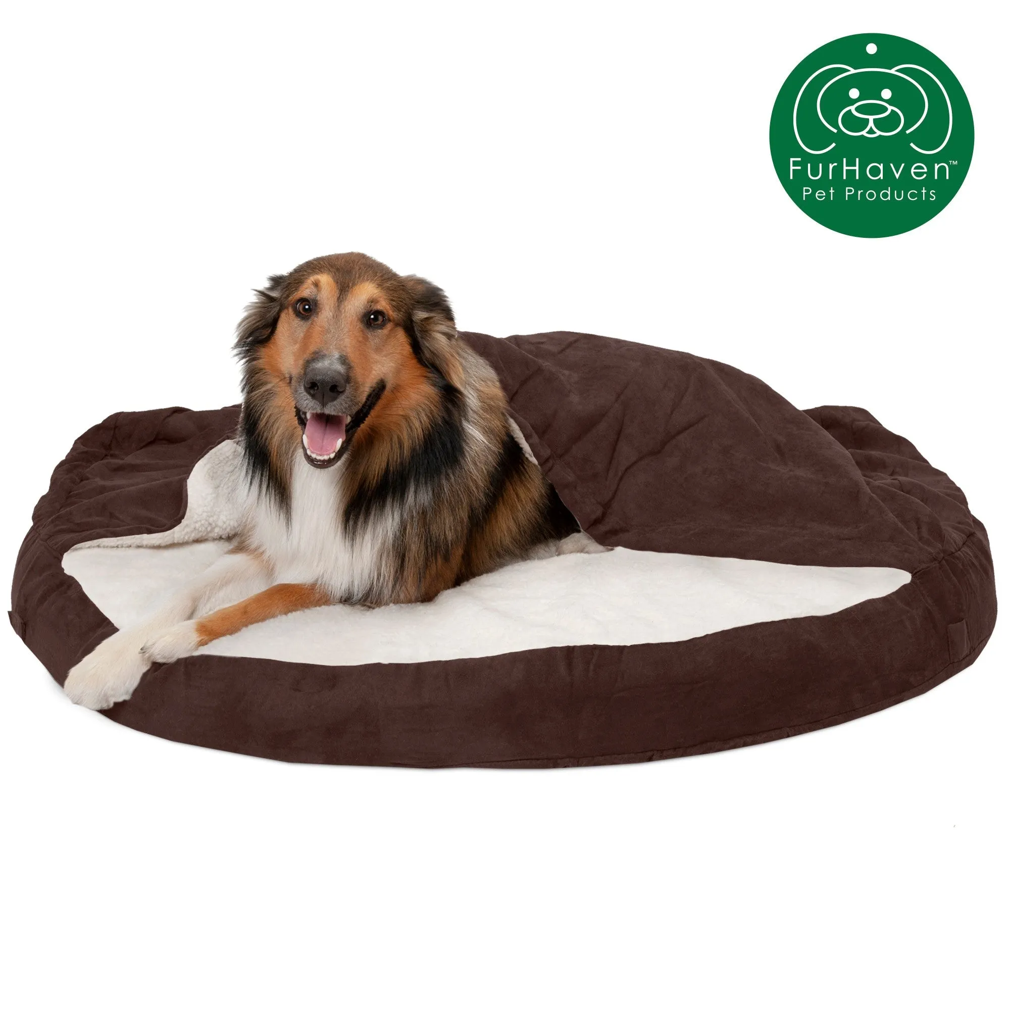 Round Faux Sheepskin Snuggery Pet Bed