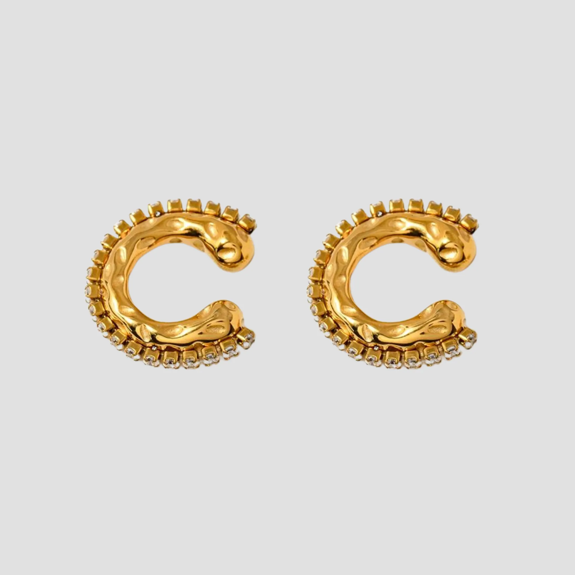 Rugged Rhinestone 18k Gold Ear Cuff Set