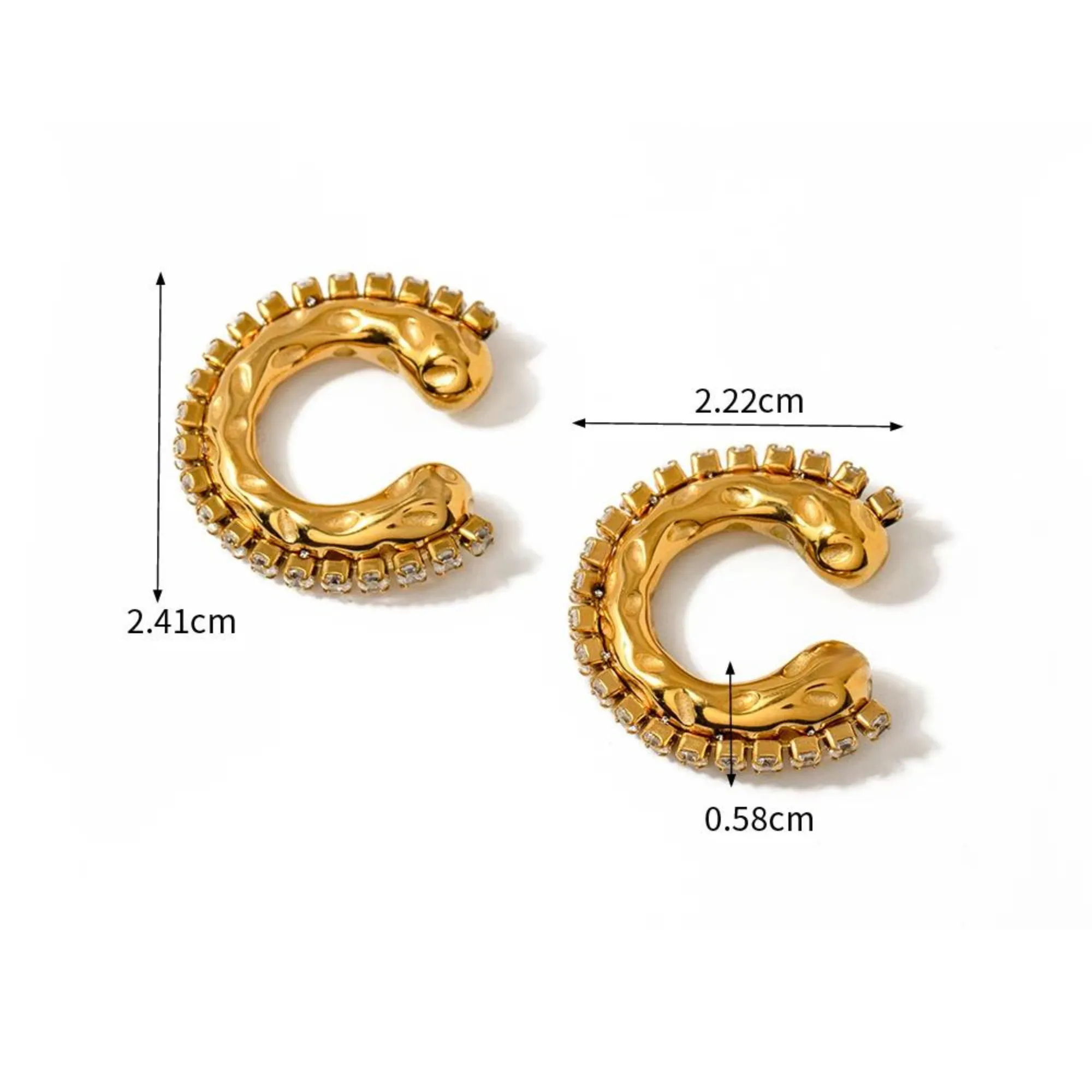 Rugged Rhinestone 18k Gold Ear Cuff Set