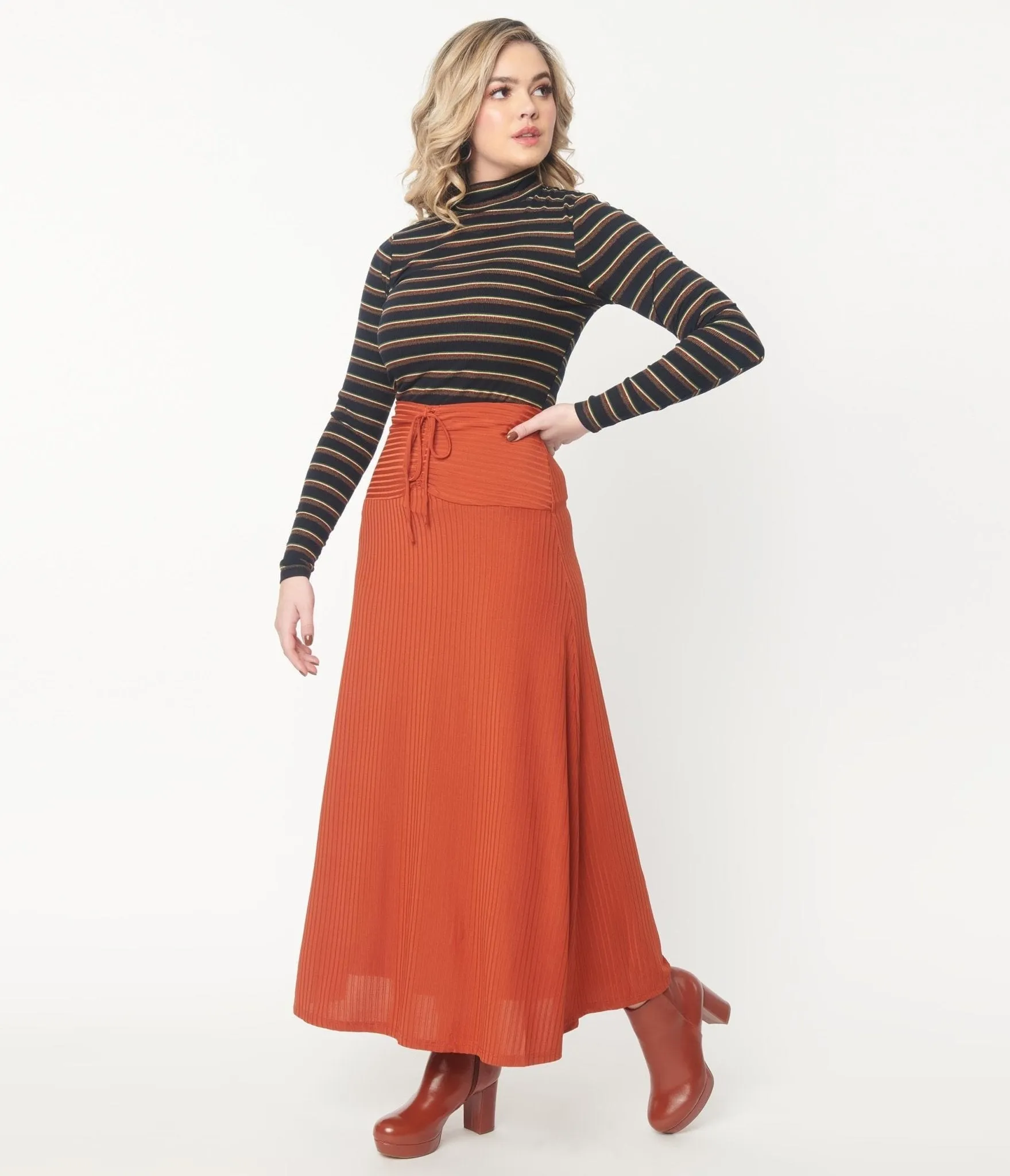 Rust Rib Knit Maxi Skirt