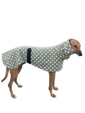 Sage Polka dot print Teddy fleece deluxe style greyhound coat with snuggly wide neck roll