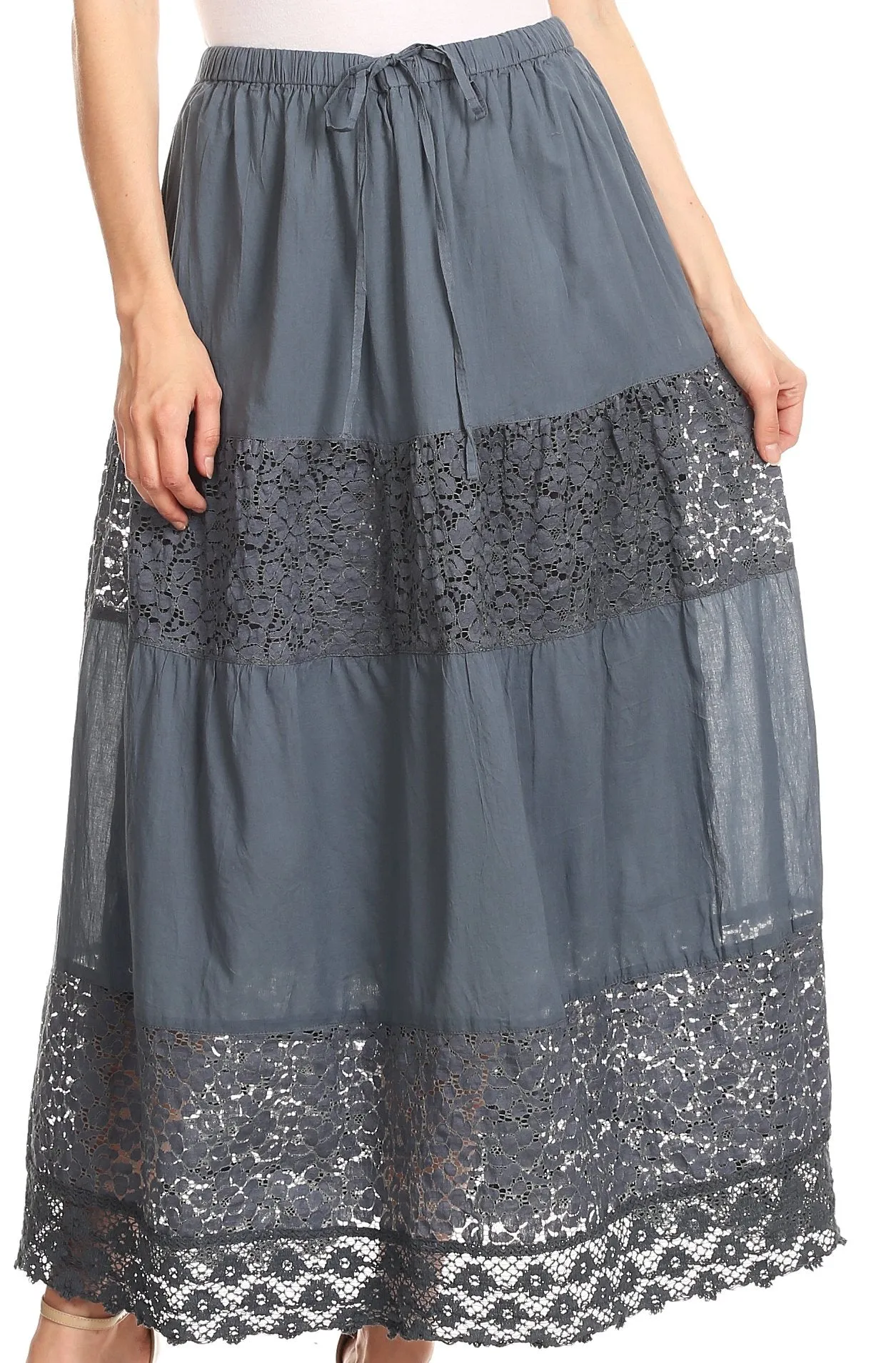 Sakkas Franchesca Boho Lace Skirt with Elastic Waistband