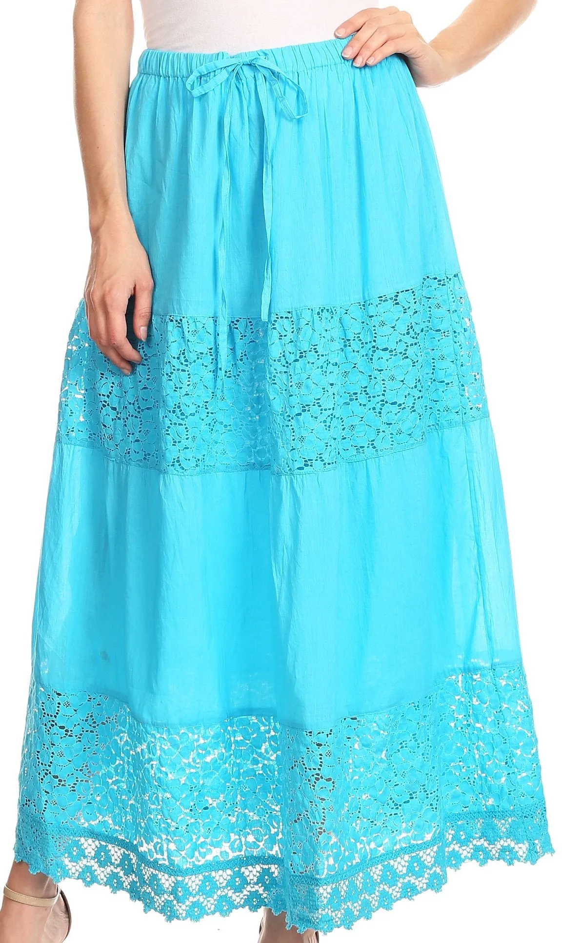 Sakkas Franchesca Boho Lace Skirt with Elastic Waistband