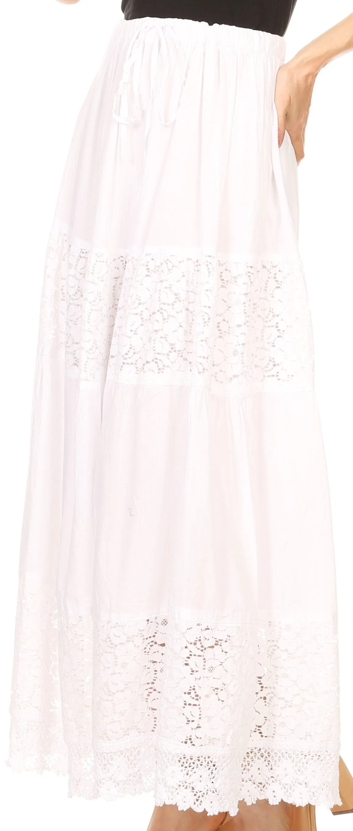 Sakkas Franchesca Boho Lace Skirt with Elastic Waistband