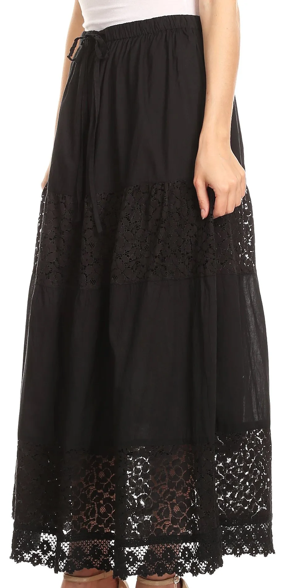 Sakkas Franchesca Boho Lace Skirt with Elastic Waistband