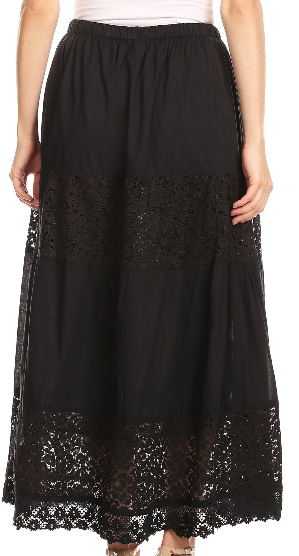 Sakkas Franchesca Boho Lace Skirt with Elastic Waistband